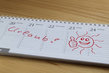 Notiz  im Kalender für Urlaub