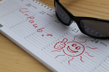  Notiz  im Kalender für Urlaub Sonnenbrille