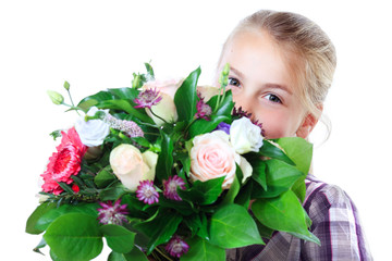 little girl with flowers