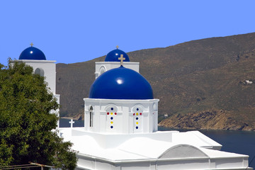 grèce,cyclades,amorgos : village de potamos, église
