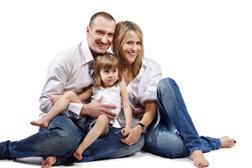 family of three persons (father, mother and little daughter)