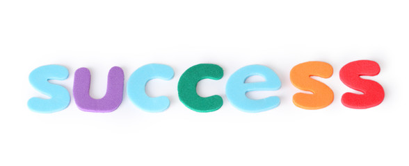 success, colorful letters for child, english word isolated
