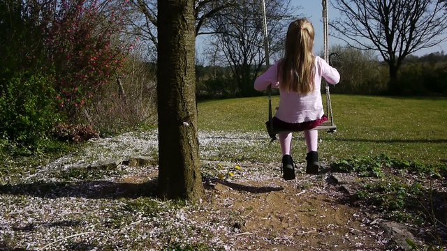 Little young girl sitting on a swing