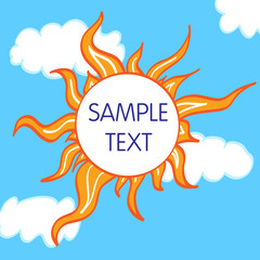 Sun in the sky with beams and clouds