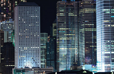business buildings at night in Hong Kong