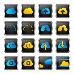 cloud computing icon set (blue & yellow)
