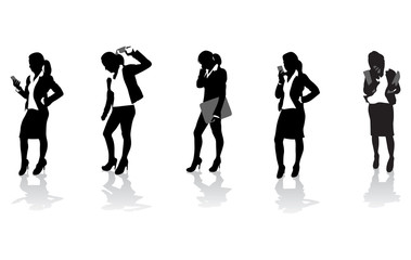 a set of business women on the phone