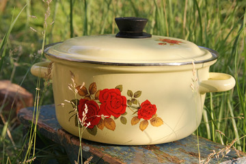 Yellow enameled pan