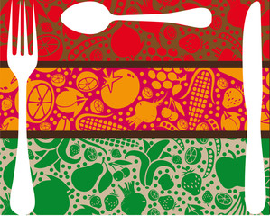 Fruits and vegetables tablecloth pattern. Vector illustration