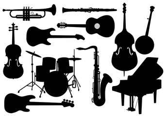 Vector Musical Instruments Silhouettes - obrazy, fototapety, plakaty