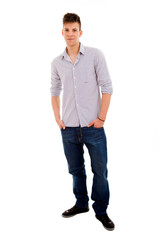 young casual man full body in a white background
