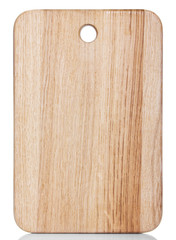 clean oak cutting board isolated on white