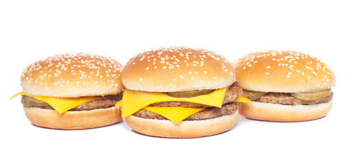 cheeseburger and hamburger isolated on white