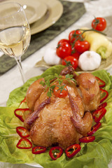 delicious food with roasted chicken and vegetables