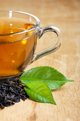 hot tea with green leaf