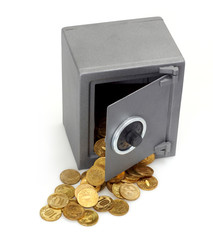Open safe with coins
