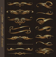 Golden calligraphic vector design elements - obrazy, fototapety, plakaty