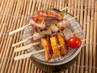 Japanese skewered  seafoods vegetables