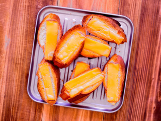 close up of a tray of cheese toast