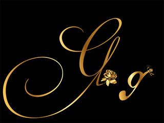 Gold vector letter G with roses
