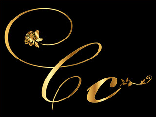 Gold vector letter C with roses