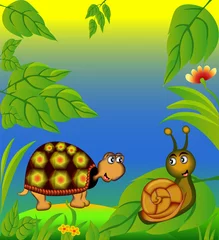 Wall murals Forest animals nice terrapin and snail in herb