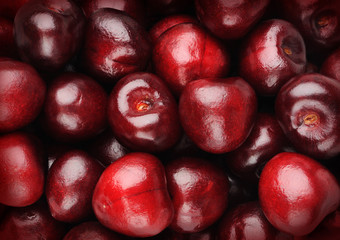 Sweet cherry closeup shot, horizontal background