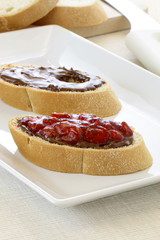 delicious hazelnut spread and fresh jelly sandwich