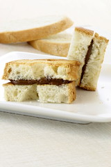 delicious hazelnut and chocolate spread sandwich