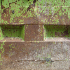 detail of a rusty grungy green container