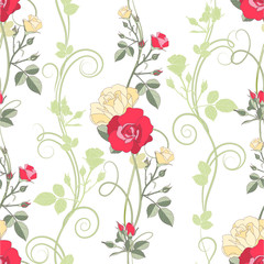 Red and white roses, seamless pattern