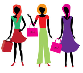 vector shopping girls