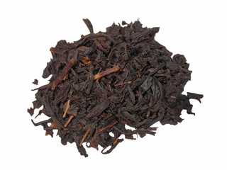 black tea leaves on white background