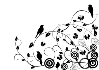 vector floral background with birds