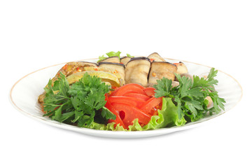 Vegetable marrows, eggplants, mushrooms with tomatoes and parsle