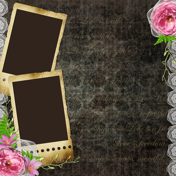 Vintage background with frames for photos and  flowers