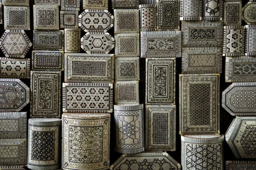 Printed kitchen splashbacks Egypt decorated souvenir boxes in cairo egypt souk market