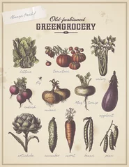 Fotobehang vintage greengrocer's placard with different vegetables © Anja Kaiser