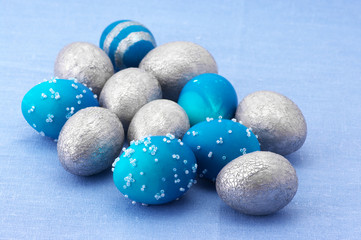 Blue and silver Easter eggs