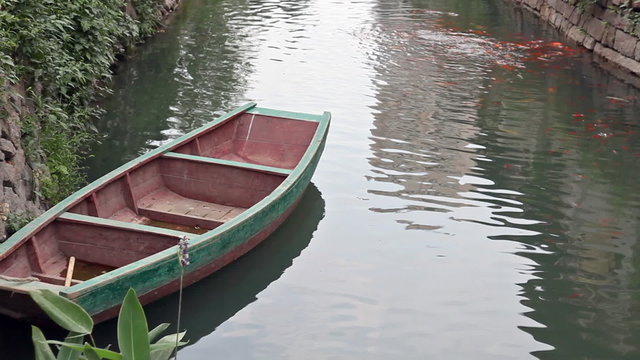 Small fishing boat floating on the water