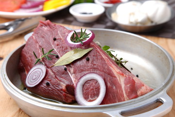 Fresh Raw Beef on pan