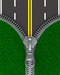 Zipper with grass and road. Isolated 3D image © Sergey Ilin