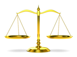 Scales justice on white background. Isolated 3D image