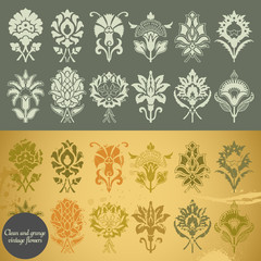 Clean and grunge vintage flowers. Vector illustration.