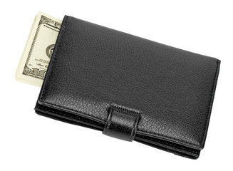 black leather wallet with money