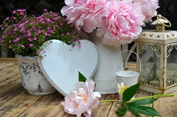 Fototapete Pfingstrosen Shabby Garten Dekoration  © fichtelsonne