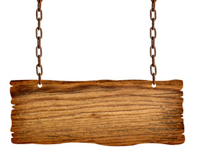 wooden sign and chain hanging