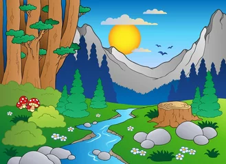 Photo sur Plexiglas Animaux de la forêt Paysage forestier de dessin animé 2