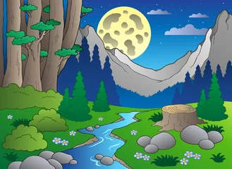 Photo sur Plexiglas Animaux de la forêt Paysage de forêt de dessin animé 3