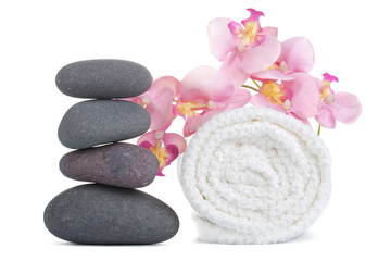spa stones and towel isolated